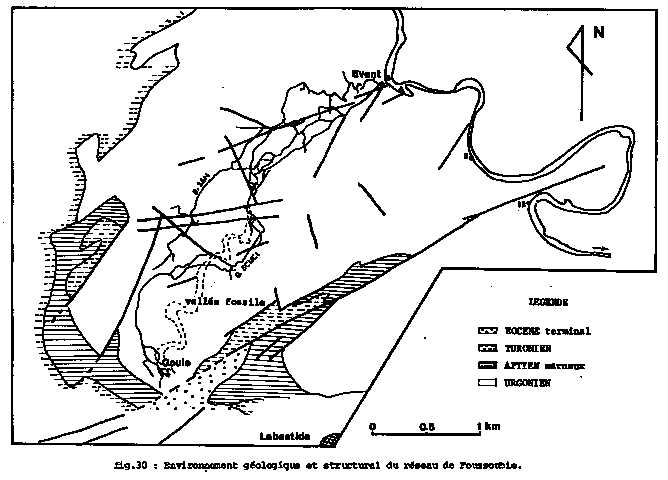 {Fig. 30 : Environnement géologique et structural du réseau de Foussoubie.}